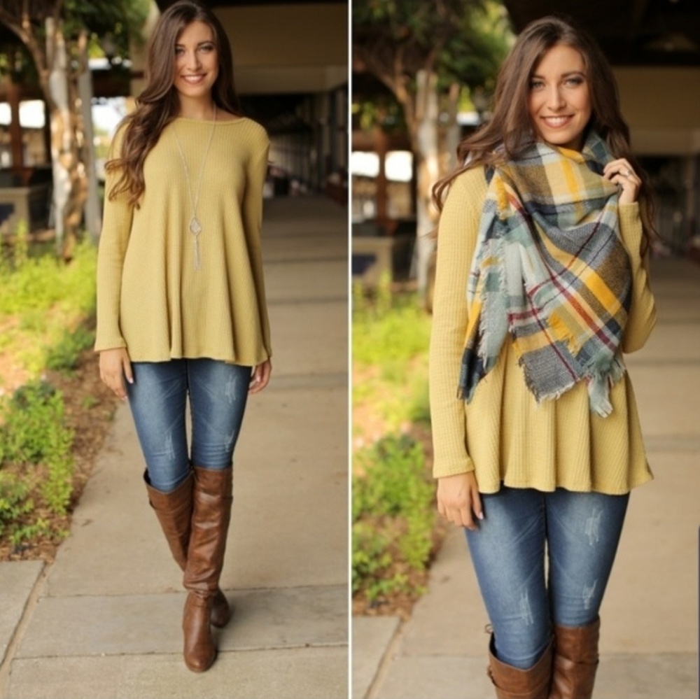 Infinity Raine Light Mustard Waffle Knit Top